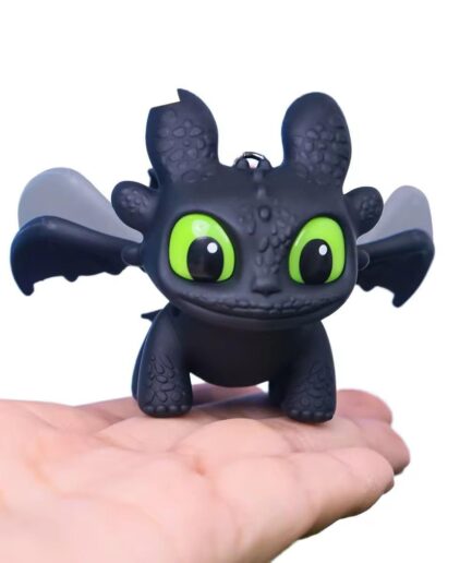 Dragon Keychain Toy with Moving Wings and Light, On Off Switch, Black Color (Night Fury)