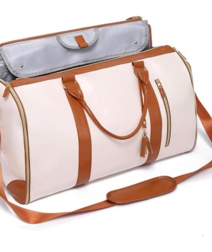 2-in-1 Convertible Leather Garment Duffle Bag | Luxury Travel Garment Bag with Shoe Pouch | Foldable Carry-On Suit Travel Bag for Women