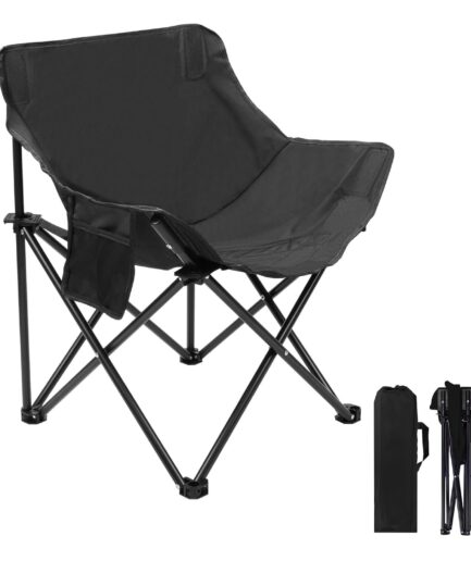 Folding Moon Chair Camping Chair with Side Pocket Portable Lightweight Foldable Backpacking Chair Ultra Durable Outdoor Hiking Beach Travel with Carrying Bag (Black)