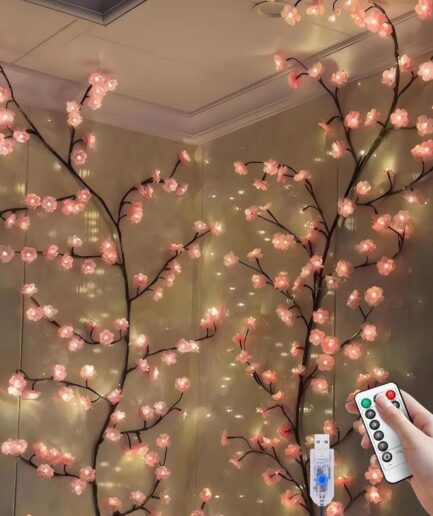 48 LED Cherry Blossom Tree Branch Lights for Wall,Cherry Blossom Lights with Remote,Timer,8 Lighting Modes,Flexible Willow Vine Twig Fairy Light,Floral Wall Decor for Bedroom Home,Spring Decor